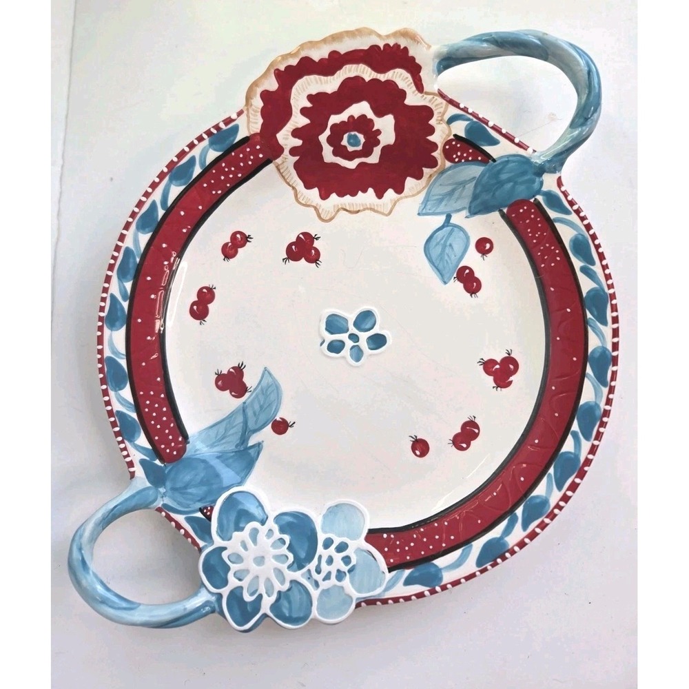 Blue‎ Sky Clay works Heather Goldminc 12" X 12" w/ Handles Rare Platter Plate